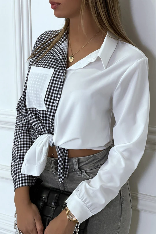 Chemise Blanche Bicolor à Carreaux Blanc Et Noir – Image 3
