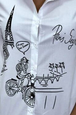 Chemise Blanche Cintrée Avec Illustration Paris
