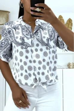 Chemise Blanche Fluide D'été à Motif Originaux Hyper Tendance à Joli Noeud