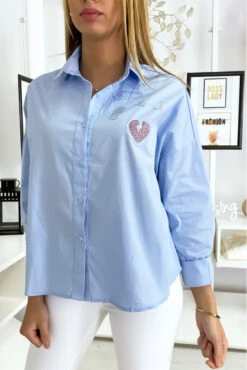 Chemise Bleu Avec Empiècement En Strass