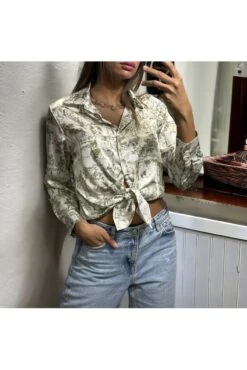 Chemise Kaki Et Blanc à Motif Imprimé Inspi