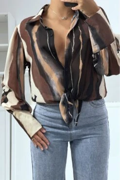 Chemise Marron à Imprimé Mélange De Couleurs Transparente Chic Et Tendance