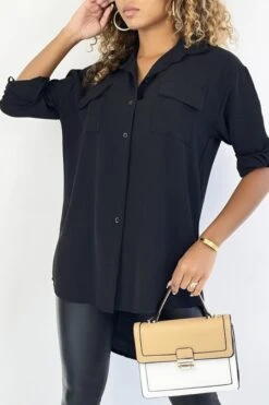 Chemise Noir Très Chic Avec Poche Au Buste