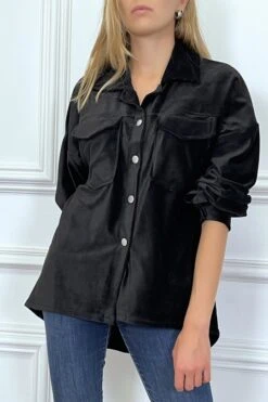 Chemise Over Size En Velours Noir Avec Poches