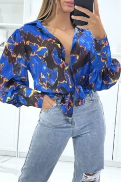 Chemise Royal à Imprimé Mélange De Couleurs Transparente Chic Et Tendance