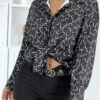 Chemise Satinée Noire à Imprimé Lune