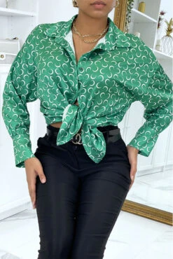 Chemise Satinée Verte à Imprimé Lune