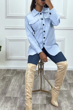 Chemise Turquoise Longue à Boutons Et Manches Longues