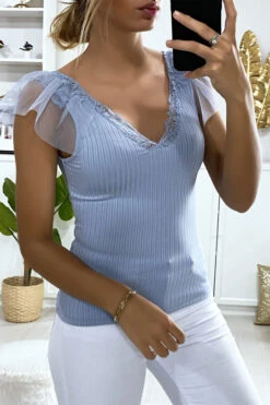 Débardeur Bleu à Volants