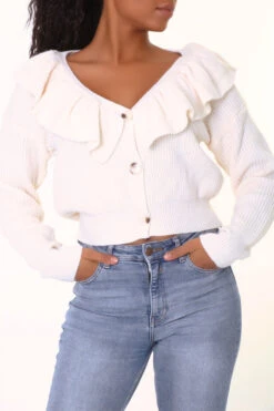 Gilet Court Beige Chaud Et Doux à Volants