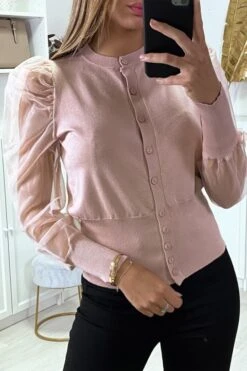 Gilet Rose à Manches Transparentes En Tulle