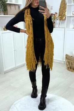 Gilet Sans Manche Moutarde Ă Frange Ficelle