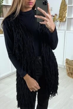Gilet Sans Manche Noir Ă Frange Ficelle