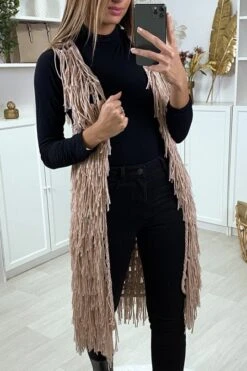 Gilet Sans Manche Rose Ă Frange Ficelle
