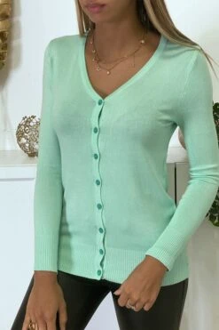 Gilet Vert D'eau En Maille Tricot Très Extensible Et Très Doux