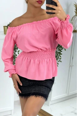 Haut élastique Fuchsia à Col Bateau