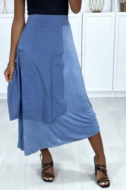 Jupe 2 En 1 En Bleu Indigo Avec Fronce Sur Le Coté