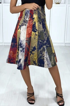 Jupe 3/4 Motif Moutarde Et Doré En Jacquard