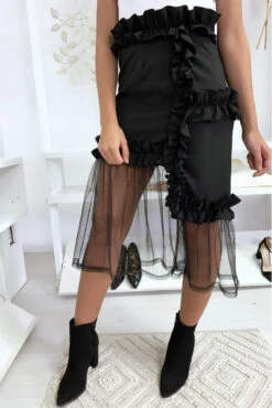 Jupe Noir Très Chic à Volant Et Tulle