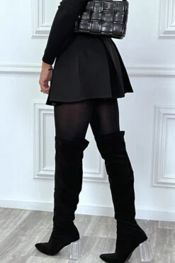 Jupe Patineuse Noire Courte Plissé à Double Ceintures Réglables