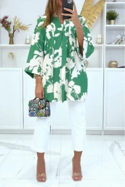 Kimono Vert Avec Joli Motif Ajustable Ă La Taille