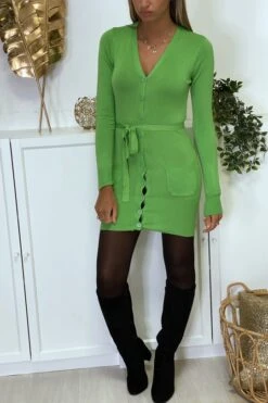 Long Gilet Vert En Maille Tricot Très Doux Et Extensible
