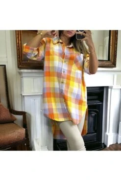 Longue Chemise à Carreaux Très Chic Avec Du Bleu