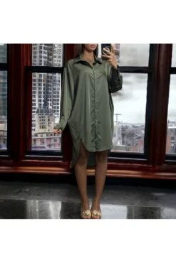 Longue Chemise Satiné Kaki Over Size Jusqu'au 50