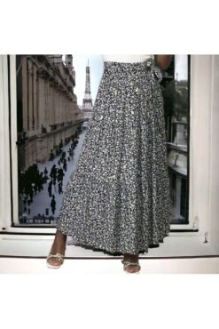 Longue Jupe évasé Motif Liberty Noir