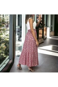 Longue Jupe évasé Motif Liberty Rouge