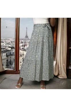 Longue Jupe évasé Motif Liberty Vert