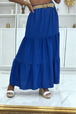 Longue Jupe Royale Style Bohème Chic Avec Magnifique Ceinture Effet Paille à Fermoir Rond