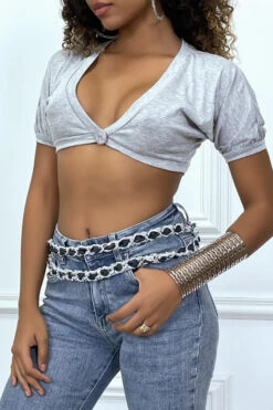 Mini Gilet Gris Bralette Avec Bouton