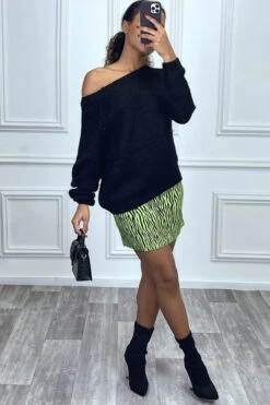 Mini Jupe Droite Zebré Verte