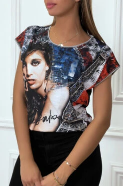 T-shirt Noir à Imprimé Femme Art De Rue