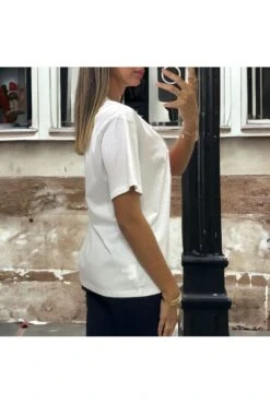 T-shirt Over Size Blanc Avec Lapin En Broderie Et Strass