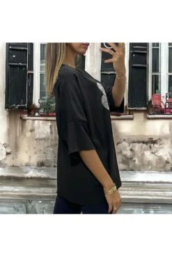 T-shirt Over Size Noir Avec Grosse écriture M En Strass