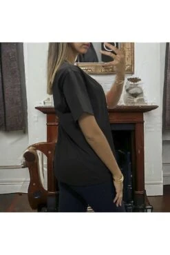 T-shirt Over Size Noir Avec Lapin En Broderie Et Strass