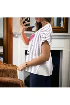 T-shirt Rayé Lilas Et Blanc En Coton Avec écriture LOVE