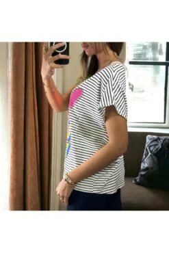 T-shirt Rayé Noir Et Blanc En Coton Avec écriture LOVE