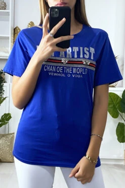 T-shirt Royal Avec écriture Et Strass