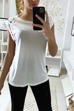 Tee Shirt Blanc Avec Strass Aux épaules