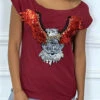 Tee-shirt Bordeaux à Dessins Aigle En Sequins Et Perles