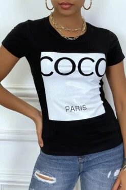 Tee-shirt Noir Avec Impression Coco