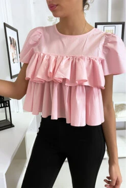 Top Court à Volants Rose