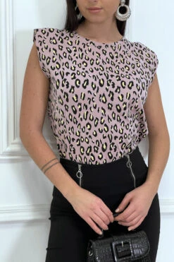 Top Lila à épaulettes Motif Léopard