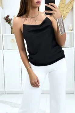 ToBTnoir Satiné à Bretelle Strass Et Dos Nageur