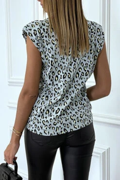 Top Vert D'eau à épaulettes Motif Léopard